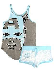 MJC Marvel Damen grau Captain America Pyjama Tanktop & kurzes Schlafset - Bild 1 von 1
