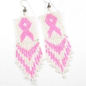 NEW HANDMADE PINK RIBBON BREAST CANCER AWARENESS HOOK EARRINGS JEWELRY E16/59 - Picture 1 of 1