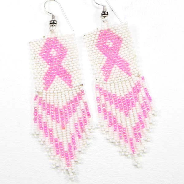 NEW HANDMADE PINK RIBBON BREAST CANCER AWARENESS HOOK EARRINGS JEWELRY E16/59 - Image 1 of 1