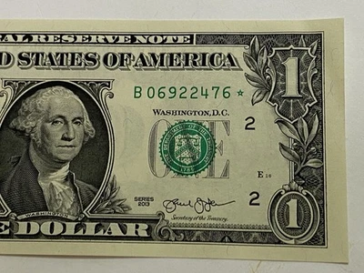Star note B06922476* Rare Mint 2013 New York B $1 One Dollar Bill duplicate Lot2 - Image 1 of 4