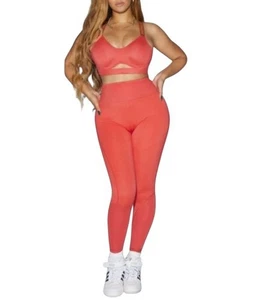 Adidas x Ivy Park Leggings Women’s Real Coral Size 4X Rib Panel Tight - Picture 1 of 8