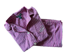 Lauren Ralph Lauren Womens 100% Cotton Pink/Blue Stripe 2 PC Pajama Set NWT Sz M - Picture 1 of 12