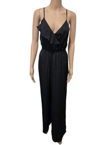 Victoria's Secret NWT women's Small black silky jumpsuit ruffled cross back - Picture 1 of 11