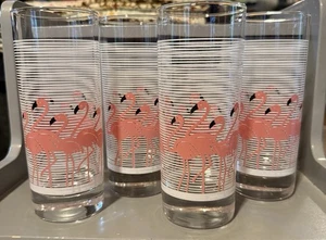 4 Luminarc Pink Flamingo Ice Tea Tom Collins Vintage Glass Tumblers 6.25 inches - Picture 1 of 4