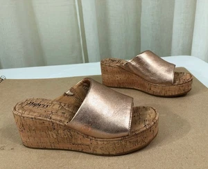 NEW BORN Womens Shilo Platform Leather/Cork Wedge Sandal US 8 Rose Gold Metallic - Picture 1 of 24