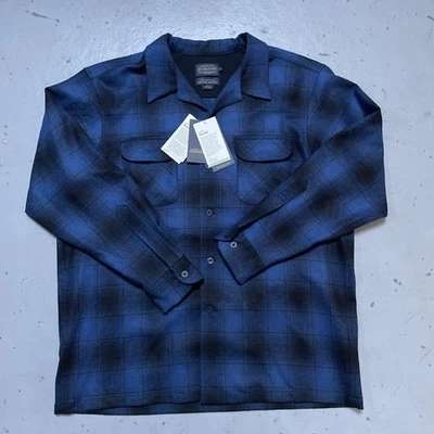 Pendleton Wool Board Shirt Loop Collar Ombré Plaid Umitilla USA Fabric XL NWT - Image 1 of 4