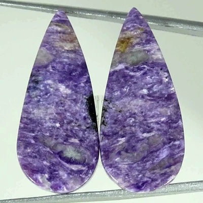 Par de piedras preciosas sueltas cabujón pera charoita natural 33,10 quilates 13x30x5 mm Foto 1 de 4