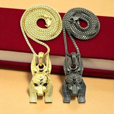 Colgante Dios Egipcio Anubis y 20" 24" Caja Cadena Hip Hop 2 Collar Conjunto Joyería Foto 1 de 4