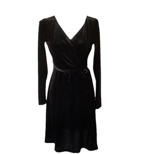 Vestido Anne Klein Talla M Terciopelo Imitación Envolvente Vestido Corbata Frontal Fiesta Clásico Vacaciones - Imagen 1 de 7