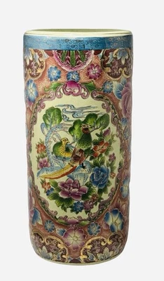 Vintage Chinese Pot 18.5” Brush Umbrella Hand Decorated Porcelain Mid Century - Image 1 of 4