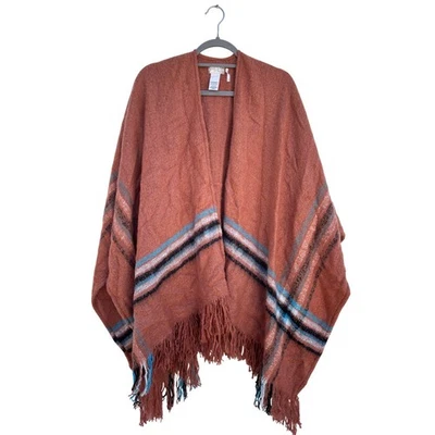 Manta Poncho Free People Mantón Envoltura Cobre Azul Rayas Flecos Talla Única Foto 1 de 4