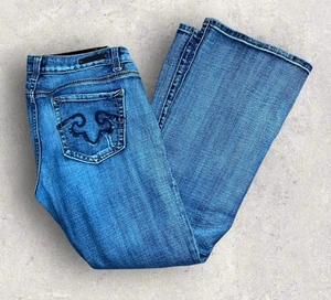 Rerock For Express Stretch Denim Bootcut Low Rise Denim Blue Jeans Size 12S - Picture 1 of 8