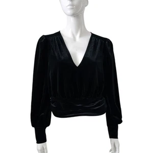 Boden Black Velvet Top Size 14 V Neck Long Sleeve - Picture 1 of 11