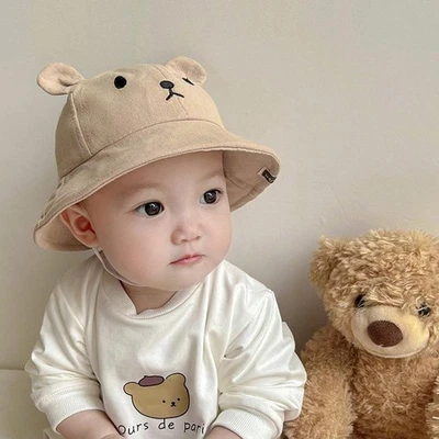 Cute Bear Baby Bucket Hat with Ears Cotton Kids Summer Sun Hat for Boys & Girls - image 1 of 4