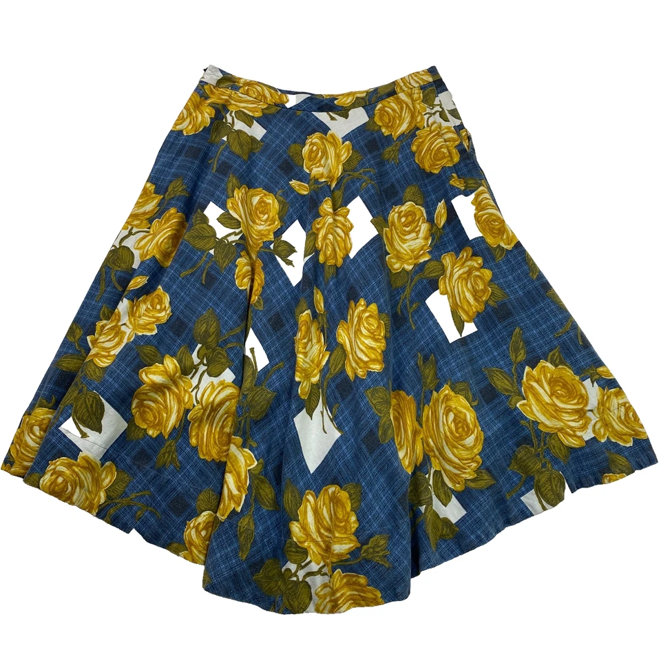 Falda Odille Mujer Mezcla Lino Talla 10 Azul Amarillo Estampado Floral Tiro Alto Forrada Foto 1 de 4