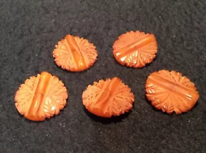 Vintage Carved Applejuice Butterscotch Bakelite Buttons(5) - Picture 1 of 5