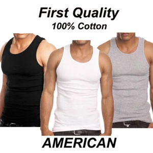 3 Men Cotton A-Shirt Tank Top Ribbed Undershirt Stretch Gym Workout Performance - Picture 1 of 4