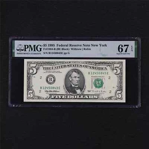1995 Federal Reserve Note New York 5 Dollars Fr # 1984-B PMG 67 EPQ Superb Gem - Picture 1 of 2