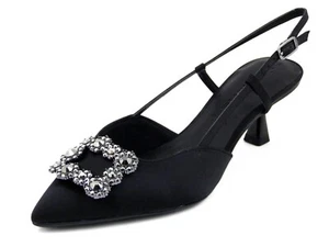 Scarpe Donna Eleganti 37 Sling Back Gioiello Raso Nero Tacco Medio 6 cm TAMARIS - Imagen 1 de 5