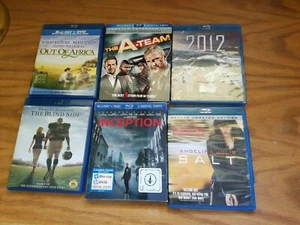 6 Used Blue Ray Movie DVD’s 2012 A Team Salt Inception Blind Side Out of Africa - Picture 1 of 2