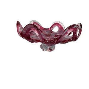 Art Glass Centerpiece Bowl Vintage Pink Cranberry Mid Century Modern Free Form - Picture 1 of 12