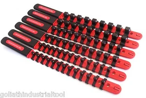 6 GOLIATH INDUSTRIAL ABS SOCKET RAIL HOLDER ORGANIZER W/HANDLE 1/4 3/8 1/2" RED - Picture 1 of 1
