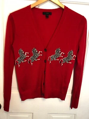 35. J. Crew Rare Red Marino Wool Zebra Cardigan Sweater XS New - Image 1 of 4