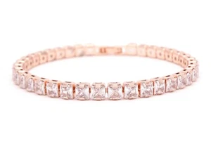 Prinzessin Quadratisches Edelstein Tennisarmband 18KT Rosévergoldete Kette 37 Glitzernde Edelsteine - Bild 1 von 6