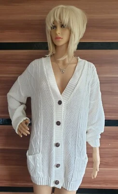 Pure Deko Womens ivory V-Neck  Acrylic Cardigan Jumper Size 12  - Image 1 of 4