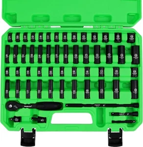 56-Piece 1/4" Drive Master Impact Socket Set, Standard SAE and Metric Sockets - Picture 1 of 33