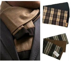 ITALIAN DESIGNER Brown Beige CHECK DOUBLE SIDED CASHMERE SCARF - Picture 1 of 10