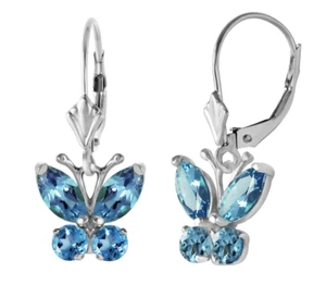 1.24 Carat 14K Solid Gold Butterfly Earrings Blue Topaz - Picture 1 of 8