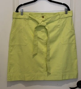 NWT Talbots Size 14 Tie Waist Washed Pear Yellow Utility Skirt Stretch Academic - Picture 1 of 10