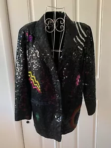 Women SANDY STARKMAN Vintage Black Beaded Sequin Button Jacket Size XS/S - Picture 1 of 24