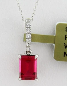 LAB CREATED 1.05 Cts RUBY & WHITE SAPPHIRE PENDANT NECKLACE .925 Silver - NWT - Picture 1 of 3