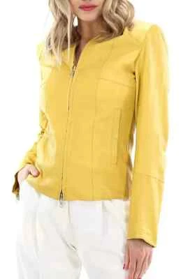 Yellow Women Leather Jacket Genuine Lambskin Handmade Stylish Casual Motorcycle Foto 1 de 4