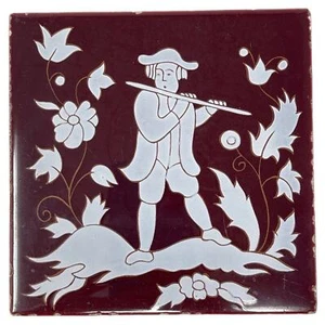 Gladding McBean Co Hermosa Tile 6 inch Man with Flute Arts Crafts USA - Picture 1 of 6