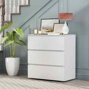 3-Drawer White Wood Chest of Drawers Bedside Table Storage Dresser 30 in. W - Picture 1 of 8