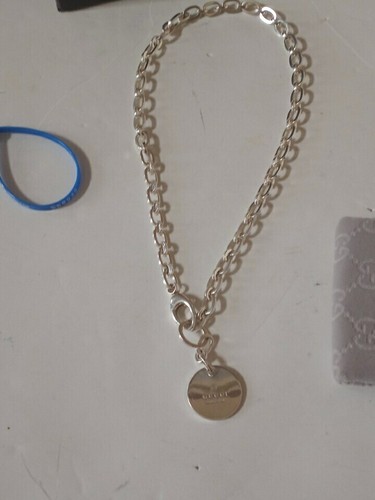 Collana Gucci Argento Sterling Tondo Logo Tag Ciondolo Nuova con Scatola