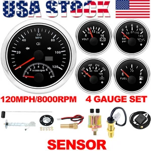 Juego de 5 medidores 85 mm barco GPS velocímetro 0-120 MPH velocímetro impermeable con sensores EE. UU. - Imagen 1 de 10