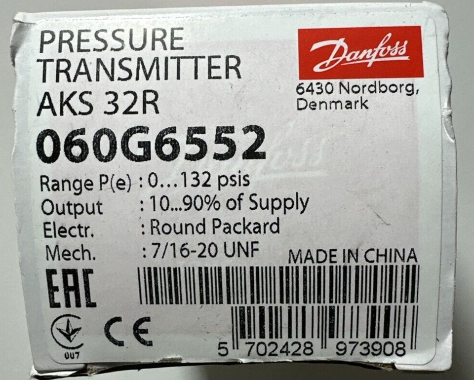 Danfoss Pressure transmitter AKS 32R 060G6552 - 333992031 Transducer 0-132 psi - Image 1 of 1