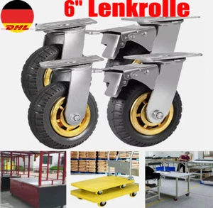 4X Schwerlastrollen Für Möbel 150mm 1000KG Transportrollen Lenkrollen Mit Bremse - Bild 1 von 11