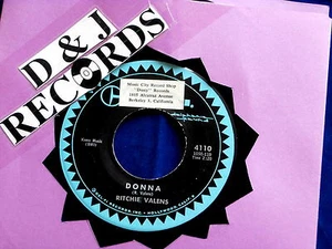 RITCHIE VALENS~DONNA~RARE~RECORD SHOP STICKER~DEL FI 4110~LA BAMBA ~ DOO WOP 45 - Picture 1 of 1