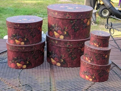 Bob's Boxes Elegant Fruit Primitive  Set 7 Preowned Nesting Boxes Lang Card Gift - Image 1 of 4