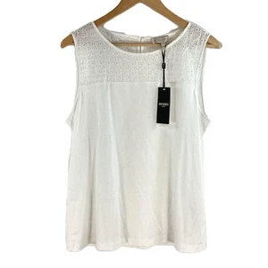 Hobbs White Cotton 'Paige' Embroidered Sleeveless Vest Top M - Picture 1 of 4