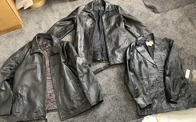 Vintage Wholesale Job Lot Ladies Black Real Leather Biker Jacket x3 colebrook  - Image 1 of 4