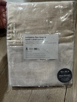 West Elm Belga Lino Lino y Terciopelo Brillo Cortinas UNA 48x96" Arena Natural Foto 1 de 2