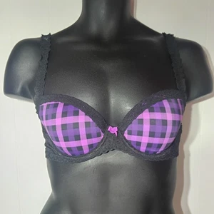 Pink by Victoria's Secret Lace Wing Demi Bra Lace Gingham Underwire Padded 34B - Picture 1 of 8