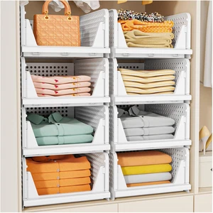 5 Pack Stackable Closet Storage Basket, Multifunctional & Foldable Closet Organi - Picture 1 of 12