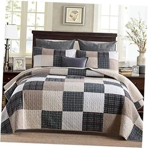  Cotton Quilt Queen Size - 100% Cotton Summer Queen(98"x90") Khaki/Black/Brown - Picture 1 of 7